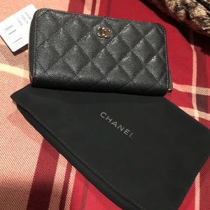 Chanel cavier zip wallet with gold hardware